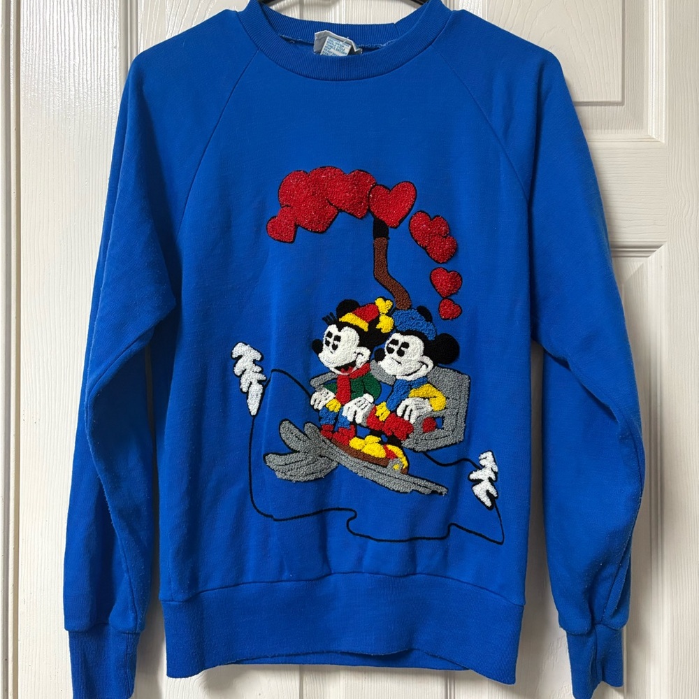 Vintage Disney Sunday Comics Donald Duck & Minnie Mouse Skiing Blue Size Medium